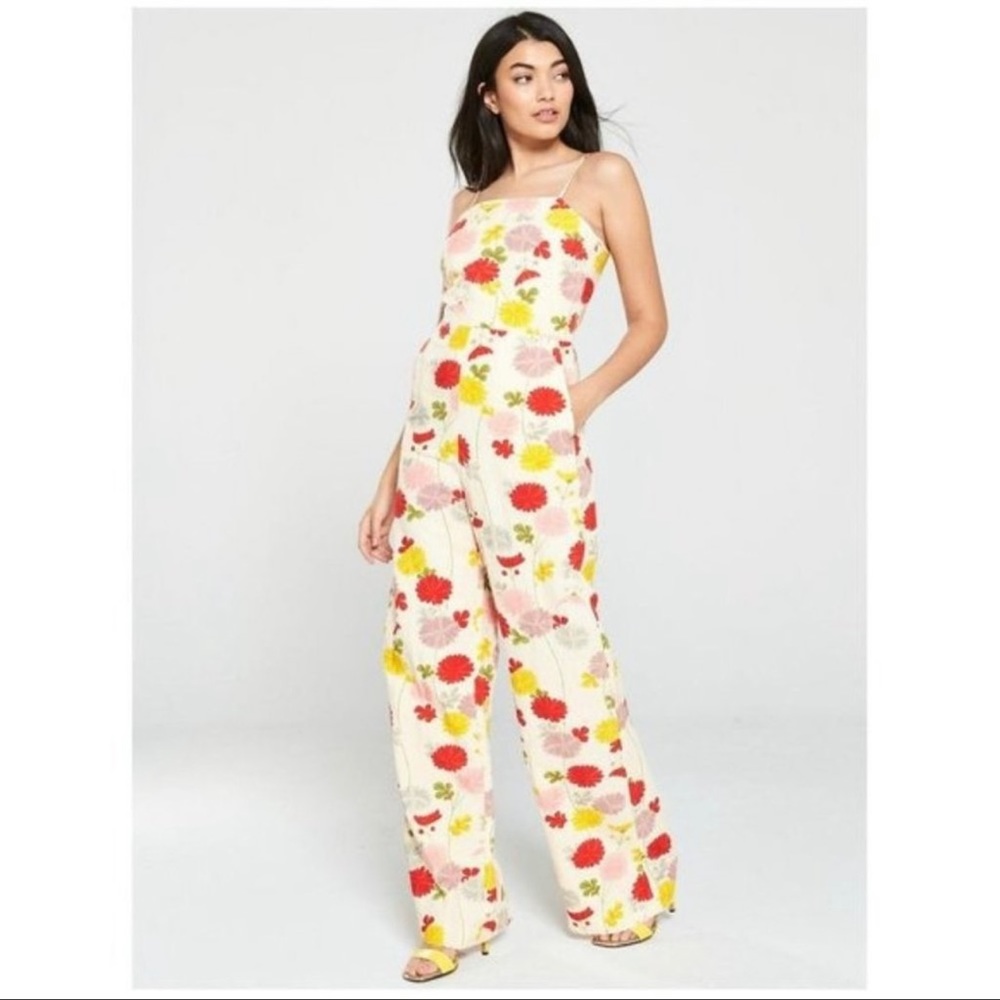 NWT Mango MNG Floral Wide Leg Jumpsuit with pockets size xs